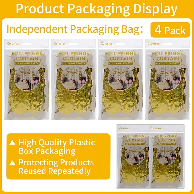 Picoway 4 Pack Gold Foil Fringe Tinsel Backdrop Curtains, Birthday Engagement - Image 2