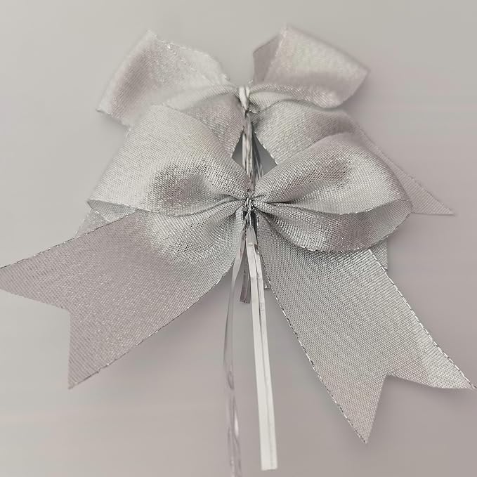 36pcs 4-1/2" Metallic Silver Bows - Image 4
