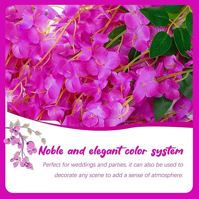 12 Pack Purple Red Wisteria Hanging Flowers Garland, 3.77 Feet Artificial - Image 8