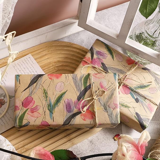 RUSPEPA Tulips Floral Wrapping Paper Roll, Watercolor Gift Wrap, Mini Roll - Image 5