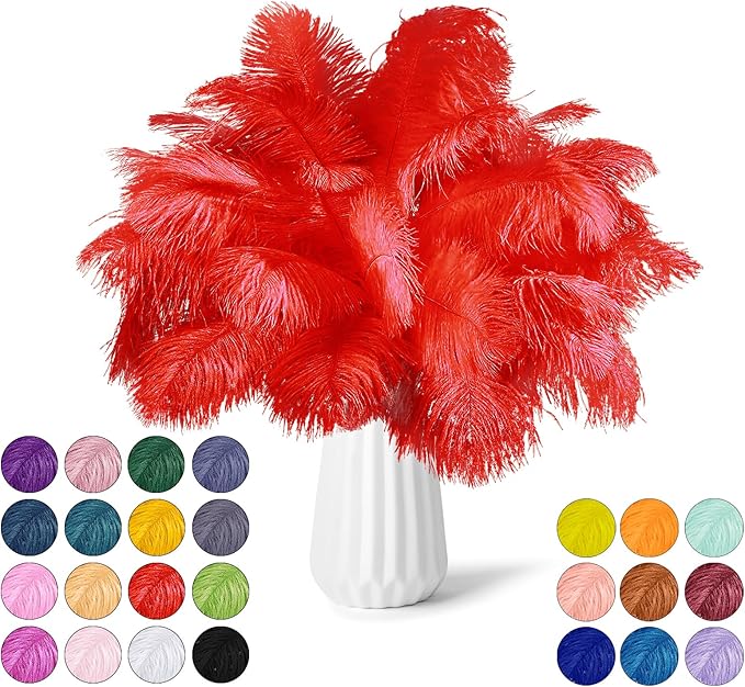 NEWONG 30pcs Red Ostrich Feathers Natural Bulk 11-14inch Vase Craft Wedding by NEWONG