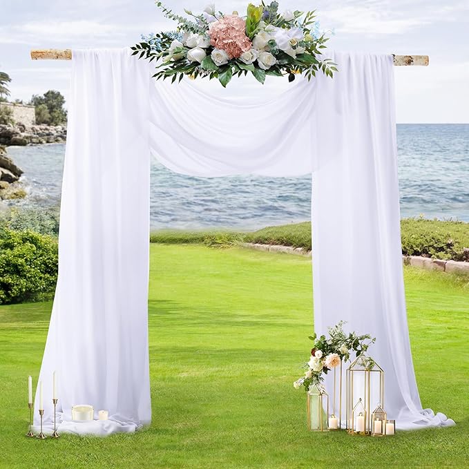 SiinvdaBZX 4 Panels Wedding Arch Draping Fabric 30" x 240" White Polyester - Image 2