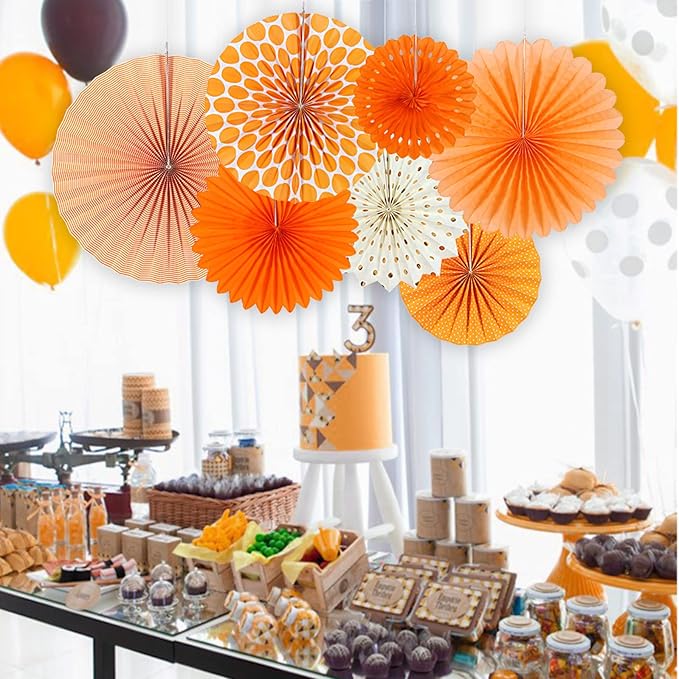 Easy Joy Paper Fans Party Decorations Orange Hanging Paper Fans Sunshine Party - Image 7