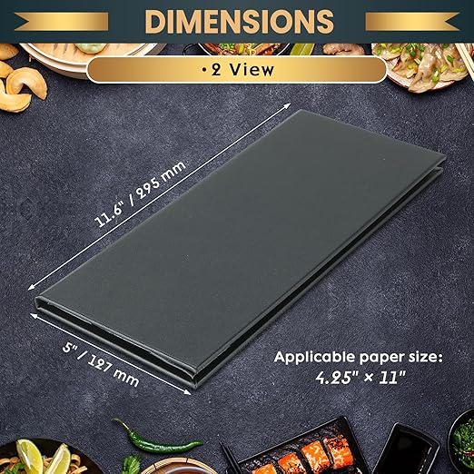 12 Pack 2 View Menu Holder Menu Covers 4.25" x 11" | Black Leather Menu Sleeves - Image 2