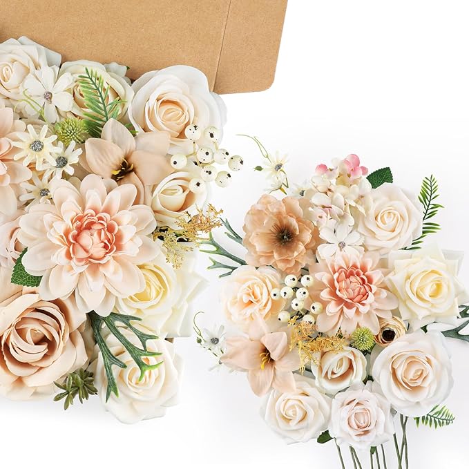 AmyHomie Nude Color Artificial Flowers Combo Silk Mix Peony Rose Fake Flowers - Image 8