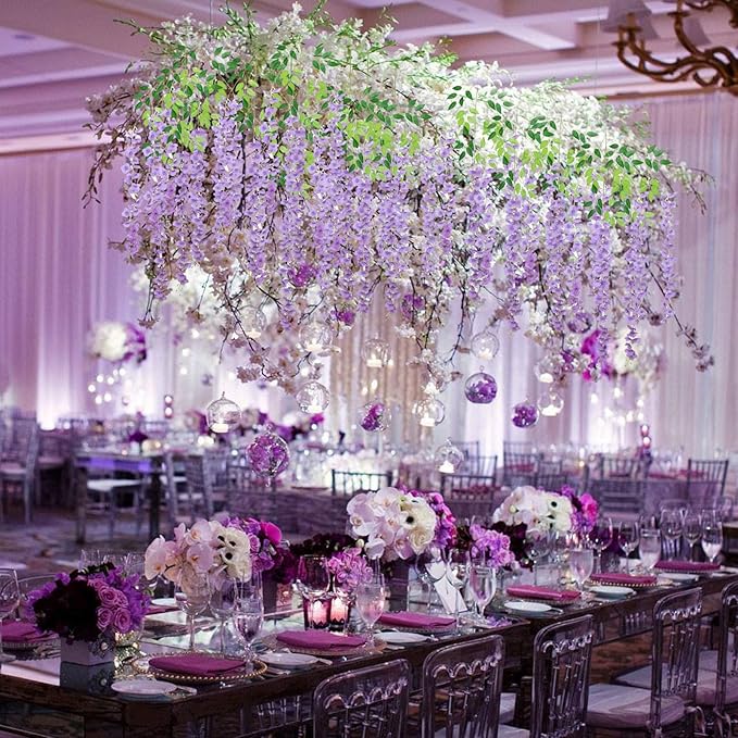 36 Pack Light Purple Wisteria Hanging Flowers, 3.44 Ft Fake Hanging Flowers - Image 6