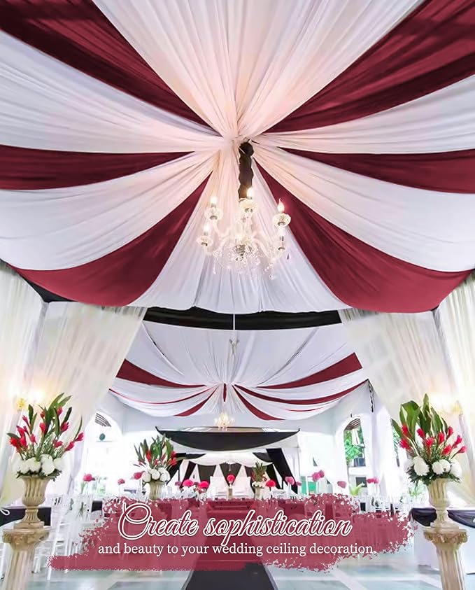 6 Panels Burgundy Wedding Ceiling Drapes 5ftx30ft Ceiling Drapes Chiffon Fabric - Image 4