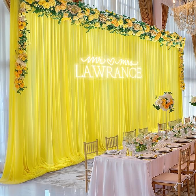 10ft x 10ft Yellow Backdrop Curtain Drapes, Wrinkle-Free Sheer Chiffon Fabric - Image 3