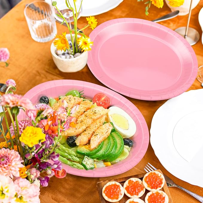 QZYL 50 Pcs Party Decorations, 12.2'' X 10.2'' Oval Large Paper Plates - Image 5