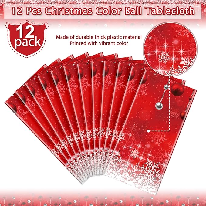 12Pieces Merry Christmas Tablecloth Plastic Christmas Tree Ball Table Cover - Image 4