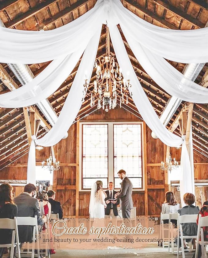 6 Panels White Wedding Ceiling Drapes 5ftx30ft Ceiling Drapes Chiffon Fabric - Image 7