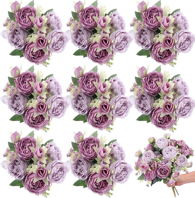 8 Bundles Artificial Peonies Flowers Boho Faux Flowers Arrangements Artificial by Yuxung