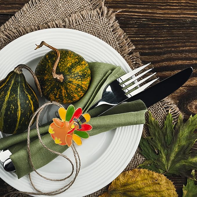 Halatool Thanksgiving Turkey Napkin Rings Set of 12, Alloy Fall Napkin Rings - Image 6