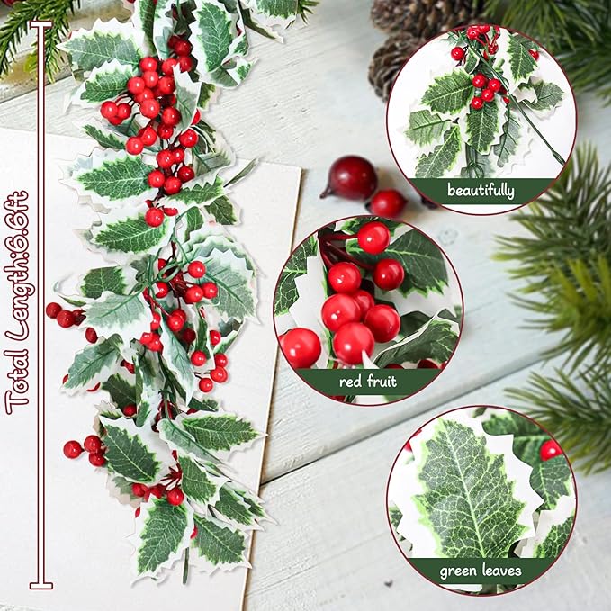 MAKHOT 6Ft Eucalyptus Garland, Artificial Red Berry Garland - Image 6