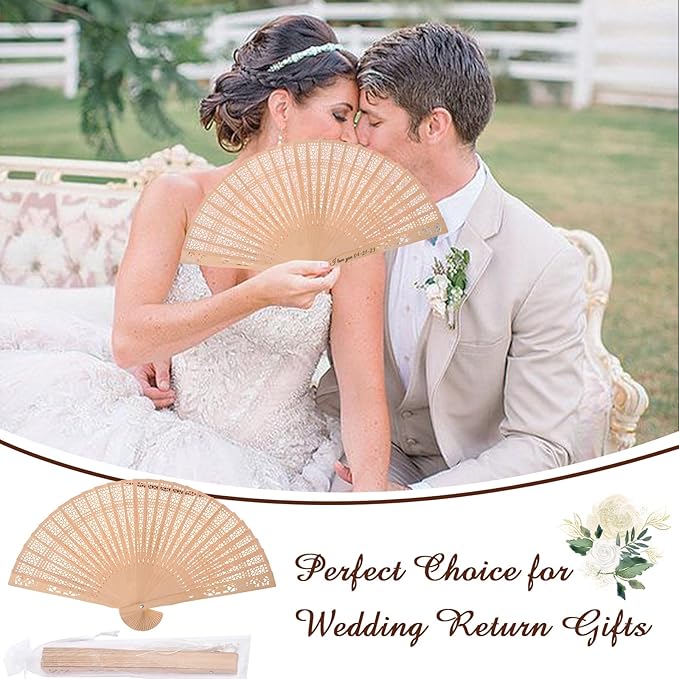 50Pcs Personalized Folding Hand Fans Custom Engraved Summer Wedding Fans - Image 7