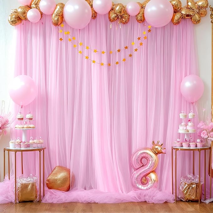Pink Tulle Backdrop Curtain for Parties Girls Baby Shower 10ft X 8ft Light Pink - Image 5