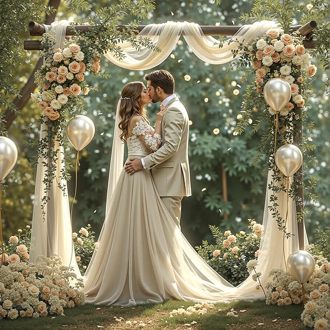 Wedding Arch Draping Fabric 2 Panels 18Ft Nude Sheer Chiffon Curtain Drapes 6 - Image 5