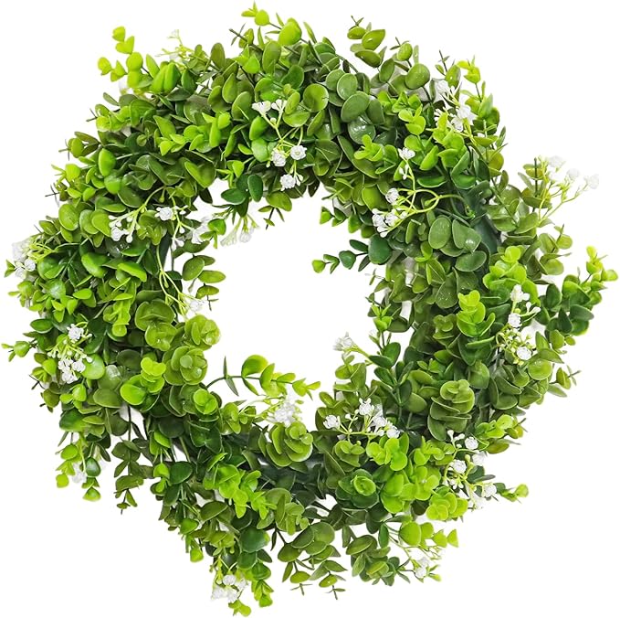 MAKHOT Artificial Eucalyptus Front Door Wreath, Spring Summer Green Wreath - Image 8