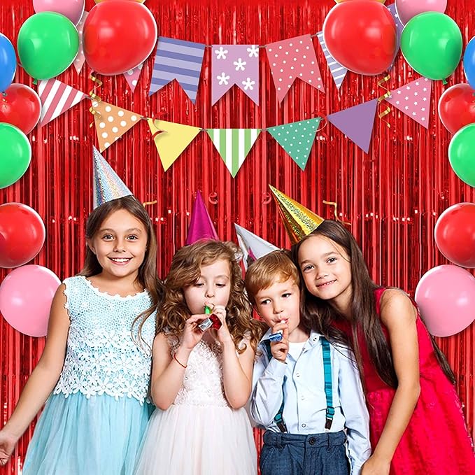 6 Pack Red Foil Fringe Curtains Backdrop, 3.28 x 8.2 Ft Metallic Streamers - Image 7