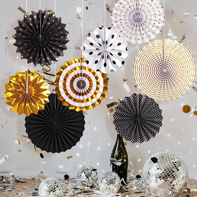 SUNBEAUTY Gold Black Paper Fans Backdrop - Image 4