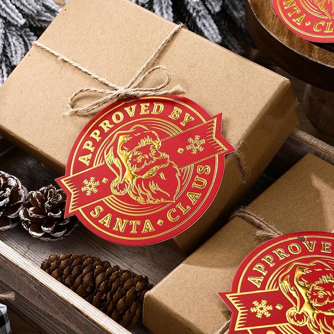 36 Pcs Christmas Gift Tag with String 3D Santa Gift Tag Gold Foil Present from by Resurhang