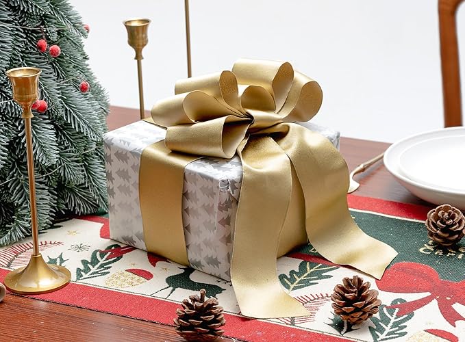 Gold Satin Wired Ribbon 2-1/2 Inch Double-Faced Glitter Ribbons - Image 4
