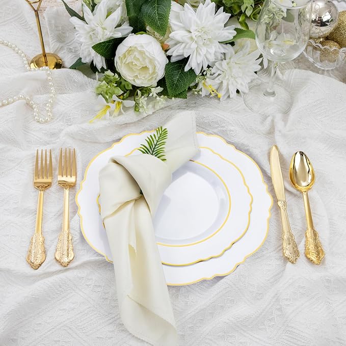 Liacere 350PCS Gold Plastic Plates-Disposable White and Gold Plates 50guest - Image 2