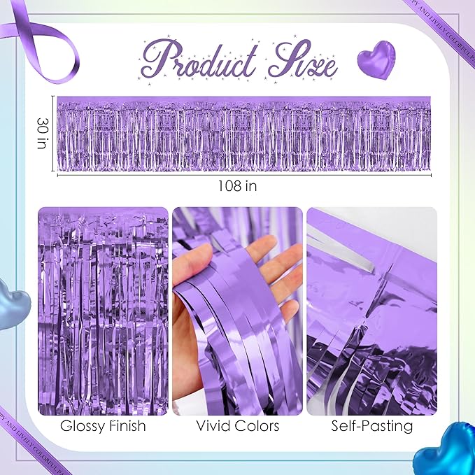 4 Pack Blue Lime Green Purple Series Table Skirts, 29x108" Metallic Foil Tinsel - Image 3