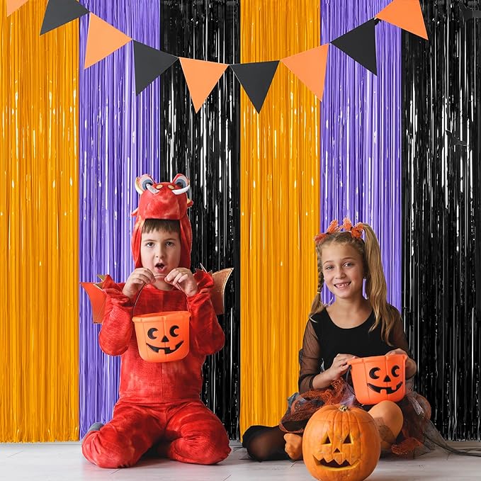 12 Pack Halloween Decor, 3.28 FT x 7.05 FT Orange Purple Black Fringe Curtains - Image 6