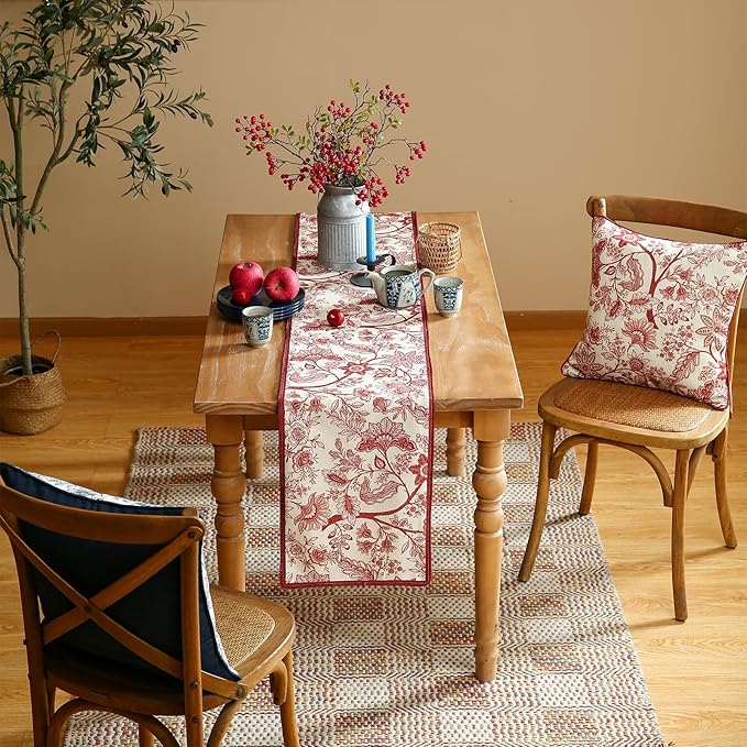 ISAENNE Designer Chinoiserie Elegant Linen Table Runner 71 Inches Long - Image 7