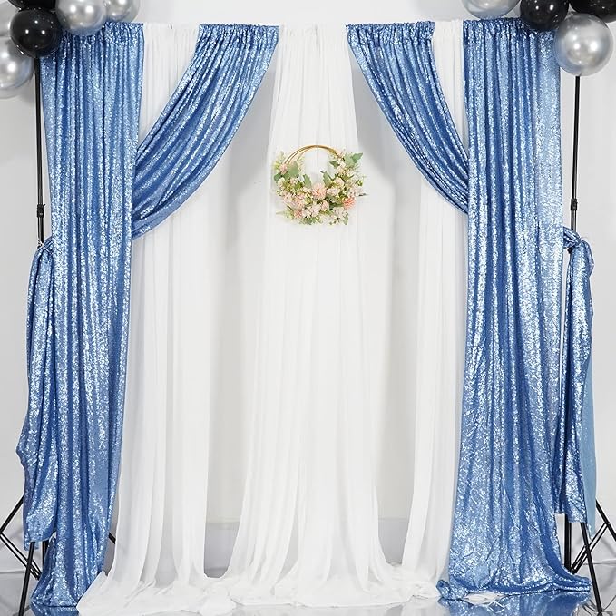 Poise3EHome 2ft x 8ft Baby Blue Sequin Backdrop Curtains 2 Panels Photography - Image 9