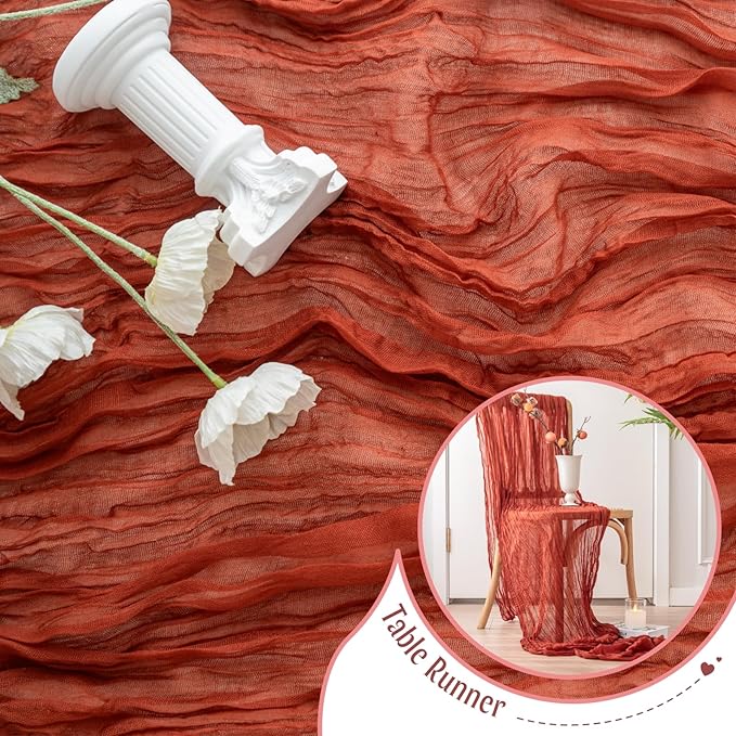 Sioloc Terracotta Table Cloth Cheesecloth Table Runner 10ft Rustic - Image 4