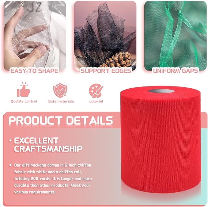 6" x 200 Yards Red Tulle Fabric Rolls - Image 3