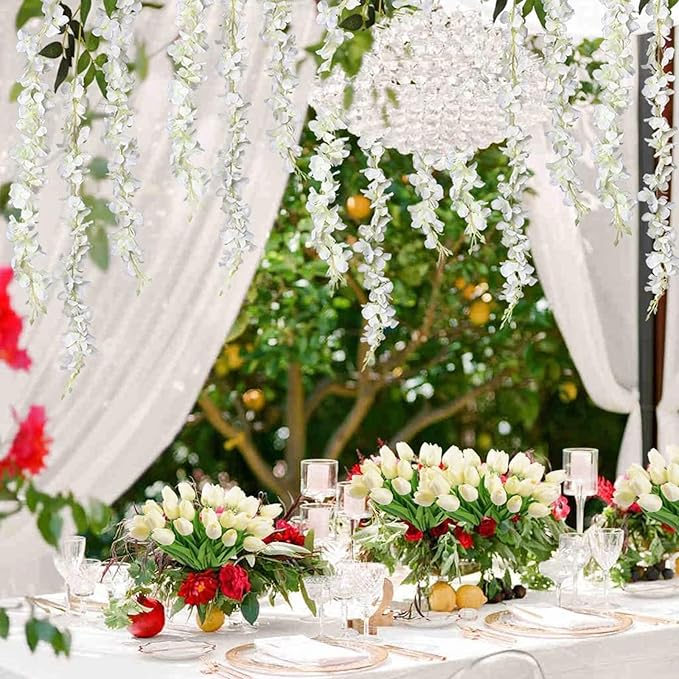24 Pack White Green Wisteria Hanging Flowers Garland, 3.77 Feet Artificial - Image 5