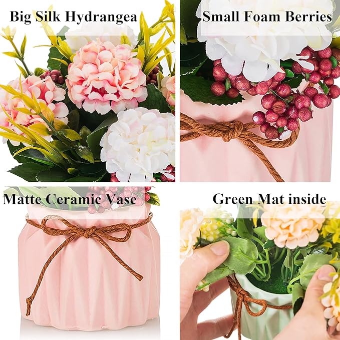 BLOSMON Fake Flowers in Vase for Centerpieces: 4 PCS 5.9 Inch Small Artificial - Image 5