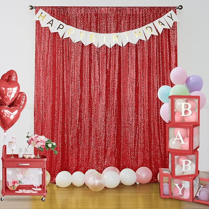 Sugargirl Red Sequin Backdrop Curtain 4 Panels 2FTx8FT Glitter Red Background - Image 7