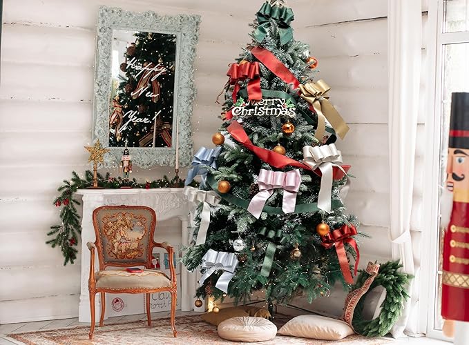 Light Blue Satin Wired Ribbon 2-1/2 Inch Double-Faced Sliver Glitter Christmas - Image 6