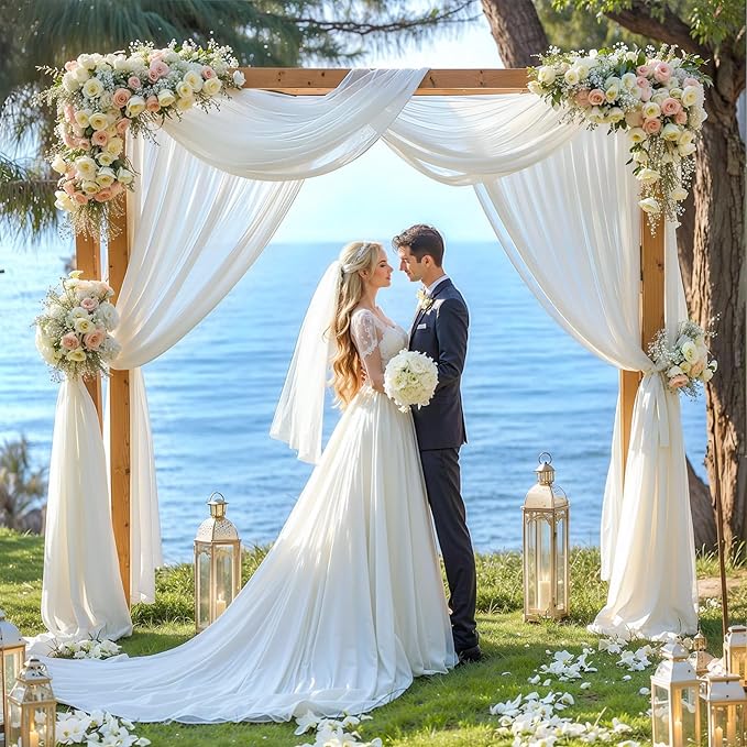 Wedding Arch Draping Fabric, 1 Panel 28" x 19Ft White Drapes Sheer Backdrop - Image 5