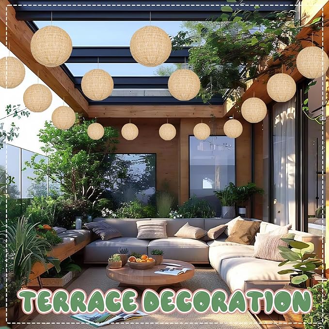 10Pcs 10" Boho Fall Party Decorations, Hanging Round Print Burlap Paper Lanterns - Image 6