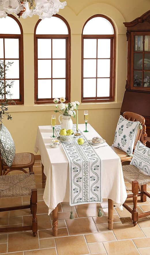 ISAENNE Designer White Elegant Linen Extra Long Table Runner 118 Inches - Image 7