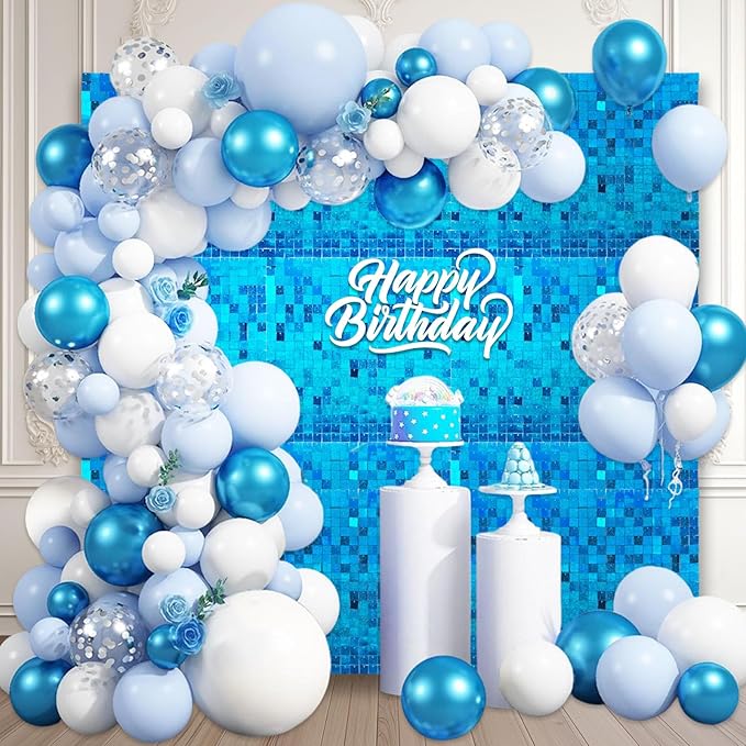 12PCS Lake Blue Shimmer Wall Backdrop, Laser Square Sequin Photo Backdrops Panel by ZEBMOON