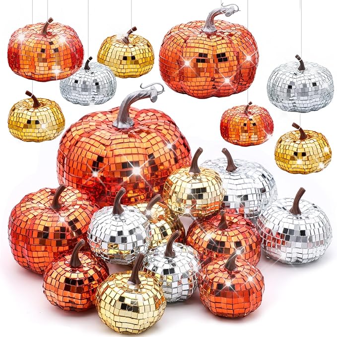 Lenwen 12 Pcs Artificial Disco Pumpkin Glitter Mirror Pumpkin by Lenwen