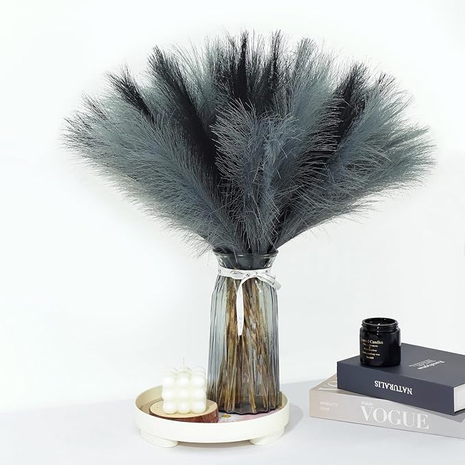 60 Pcs Pampas Grass Decor 21.7 Inch Faux Light Grey and Dark Grey Pampas Grass by Unknown
