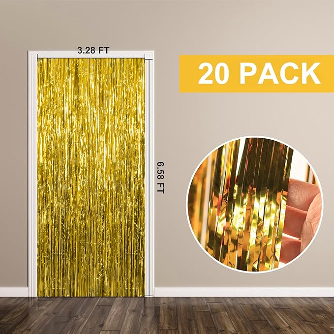 20 Pack Foil Curtain Backdrop Gold Metallic Tinsel Foil Fringe Curtains Photo - Image 7