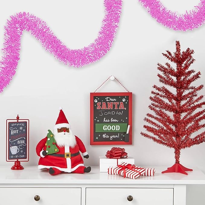 25 Feet Macaron Pink Christmas Tinsel Garland, Metallic Foil Twist Banner Wall - Image 7