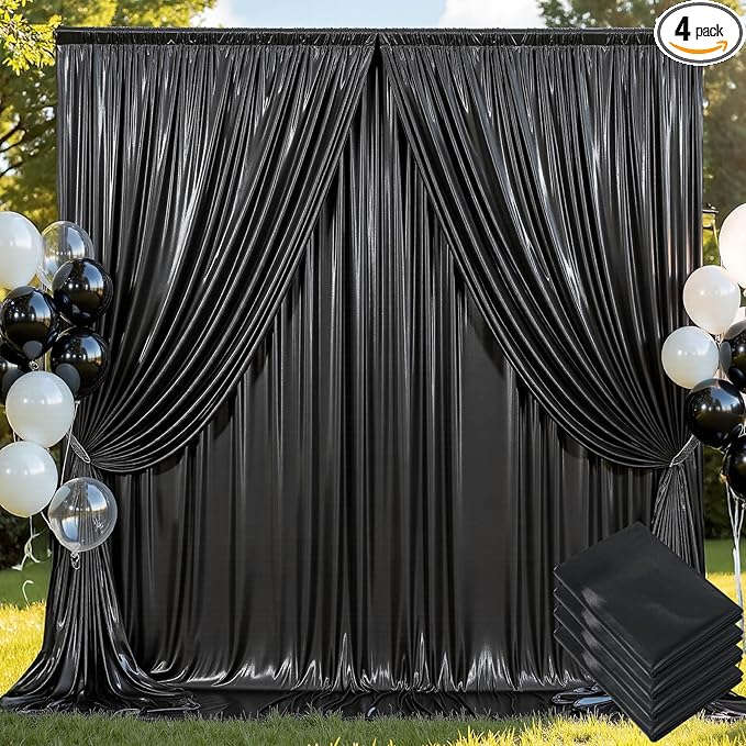 20x10 ft Wrinkle Free Black Sequin Backdrop Curtain by ENJOYYOURPARTY