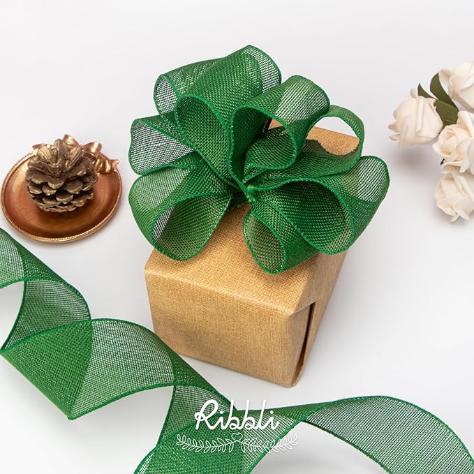 Ribbli Green Burlap Wired Ribbon, 2-1/2” Inch x Continuous 20 Yard, Big Bows - Image 2