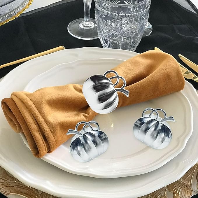 Halatool Pumpkin Napkin Rings Set of 12, Alloy Fall Napkin Rings Thanksgiving - Image 4