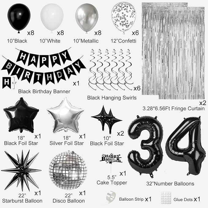 34th Birthday Decorations for Men Women, Fringe Curtains Kit - Image 2