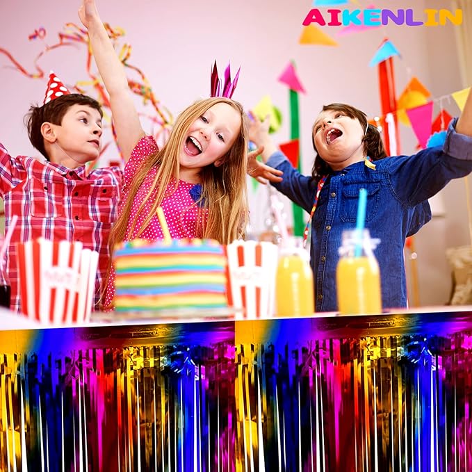 6 Pack 29x108 Inch Metallic Foil Fringe Tinsel Table Skirts Banner - Image 4
